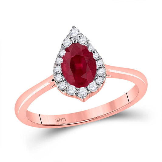 14k Rose Gold Pear Ruby Diamond Halo Fashion Ring 3/4 Cttw