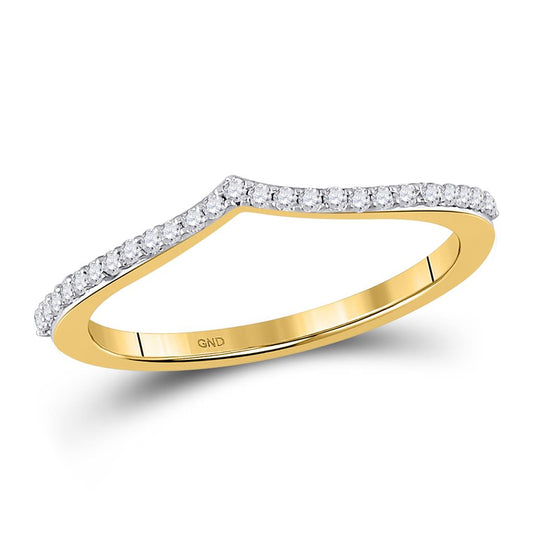 10k Yellow Gold Round Diamond Chevron Stackable Band Ring 1/6 Cttw