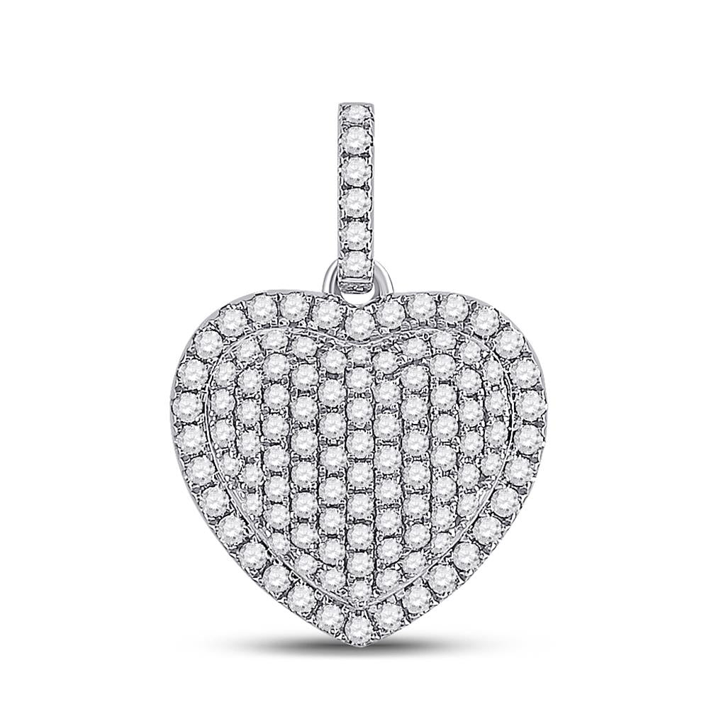 14k White Gold Round Diamond Heart Pendant 1 Cttw