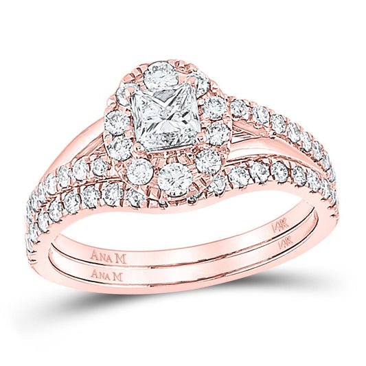14k Rose Gold Princess Diamond Bridal Wedding Ring Set 1 Cttw (Certified)