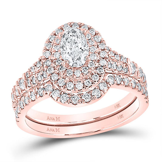 14k Rose Gold Oval Diamond Bridal Wedding Ring Set 1-1/4 Ctw (Certified)