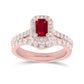 14k Rose Gold Emerald-cut Ruby Solitaire Bridal Wedding Ring Set 1-3/8 Cttw (Certified)