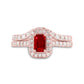 14k Rose Gold Emerald-cut Ruby Solitaire Bridal Wedding Ring Set 1-3/8 Cttw (Certified)