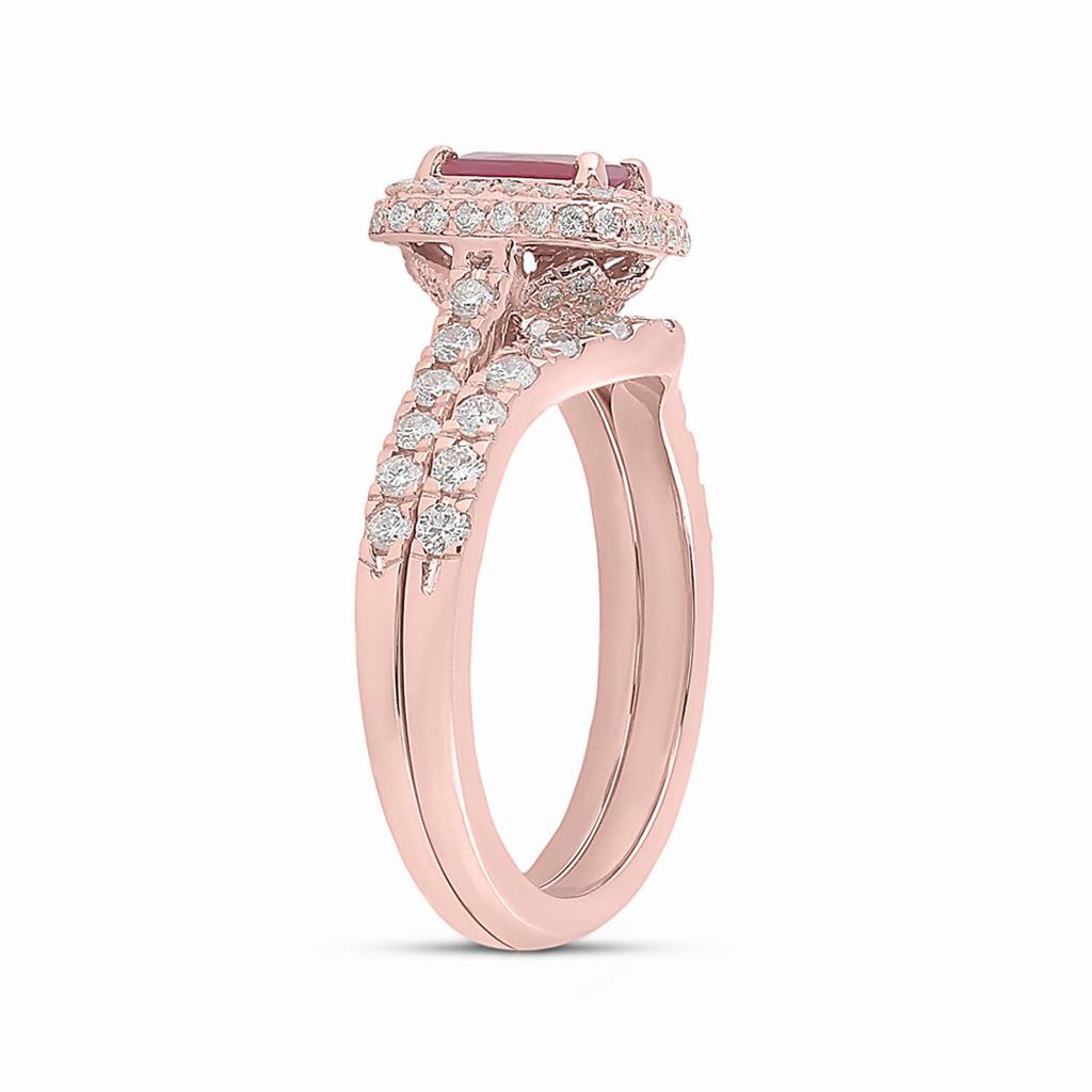 14k Rose Gold Emerald-cut Ruby Solitaire Bridal Wedding Ring Set 1-3/8 Cttw (Certified)