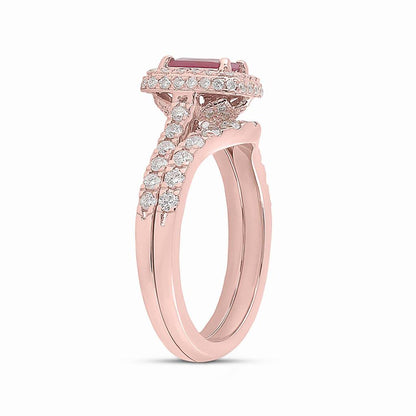 14k Rose Gold Emerald-cut Ruby Solitaire Bridal Wedding Ring Set 1-3/8 Cttw (Certified)