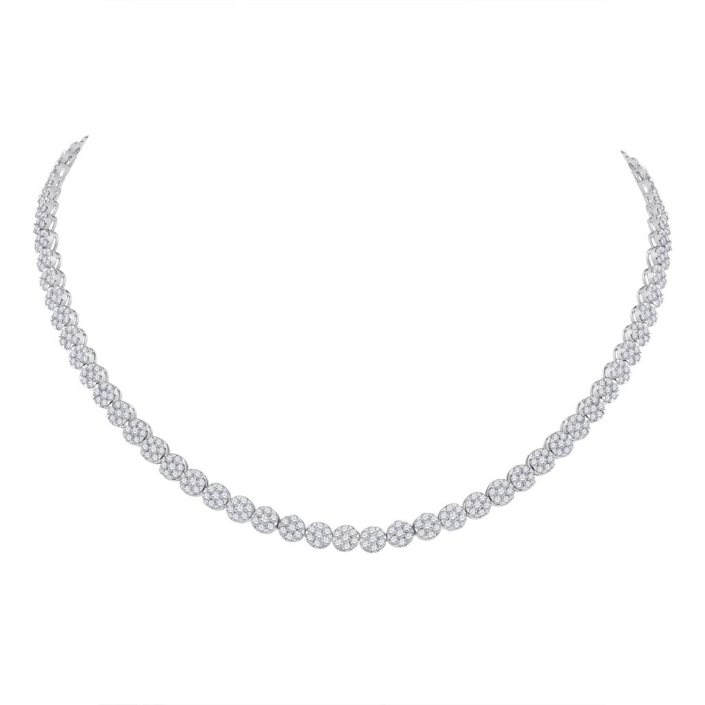 14k White Gold Round Diamond Cluster Necklace 11-5/8 Cttw