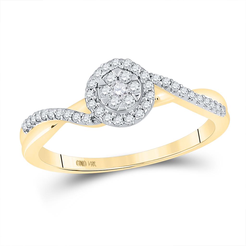 14k Yellow Gold Round Diamond Twist Flower Cluster Ring 1/5 Cttw