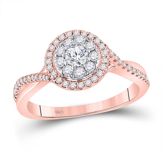 14k Rose Gold Round Diamond Halo Solitaire Ring 1/2 Cttw