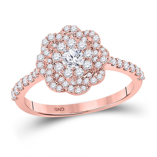 14k Rose Gold Round Diamond Floral Twist Solitaire Ring 7/8 Ctw