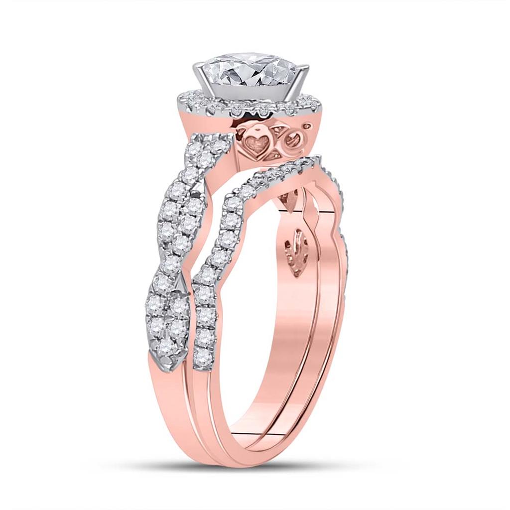 14k Rose Gold Pear Diamond Bridal Wedding Ring Set 1 Ctw (Certified)