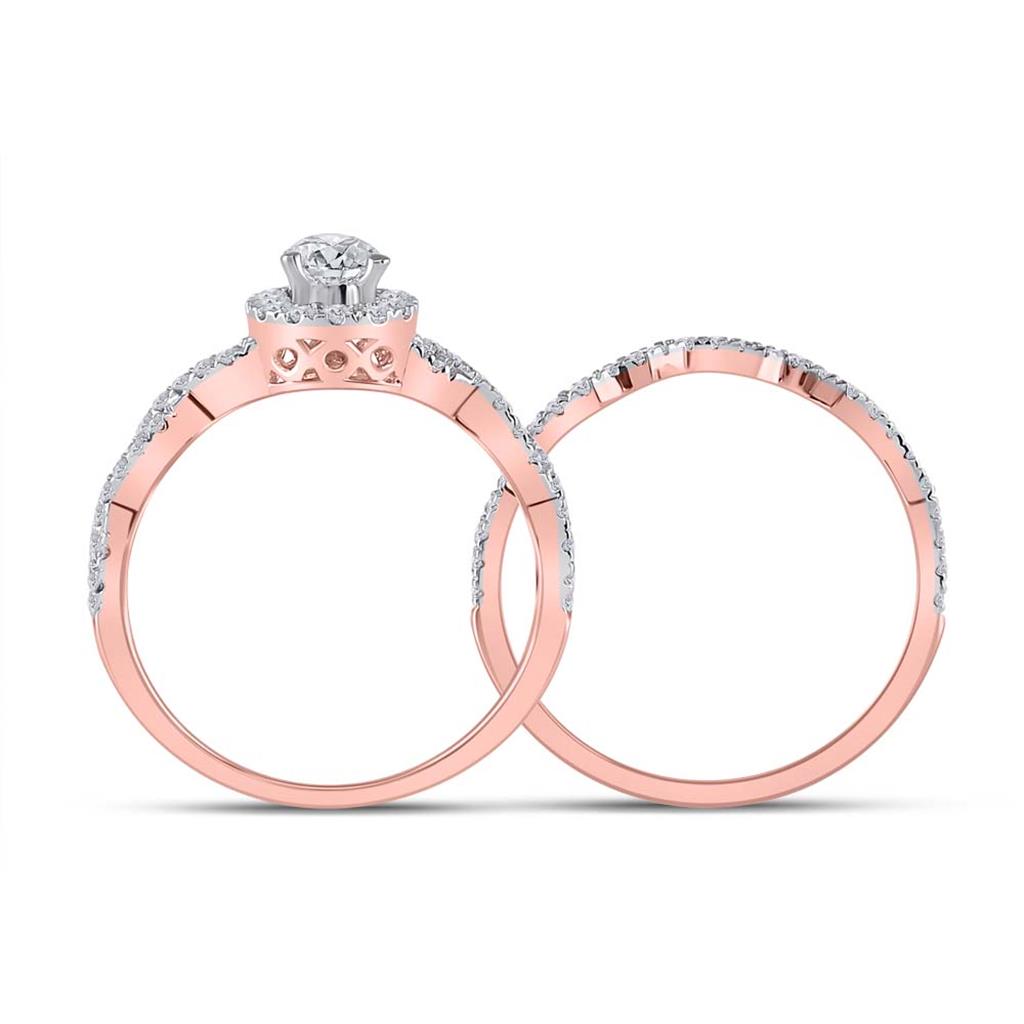 14k Rose Gold Pear Diamond Bridal Wedding Ring Set 1 Ctw (Certified)
