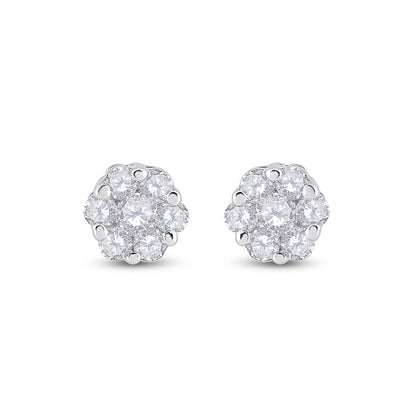 14k White Gold Round Diamond Cluster Earrings 1/6 Cttw