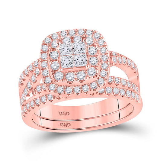 14k Rose Gold Princess Diamond Bridal Wedding Ring Set 1 Cttw