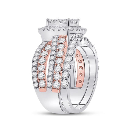 14k Two-tone Gold Princess Diamond Bridal Wedding Ring Set 2-3/4 Cttw