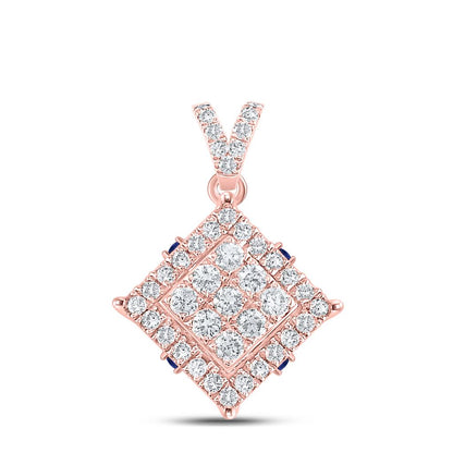 14k Rose Gold Round Diamond Offset Square Cluster Pendant 1/2 Cttw