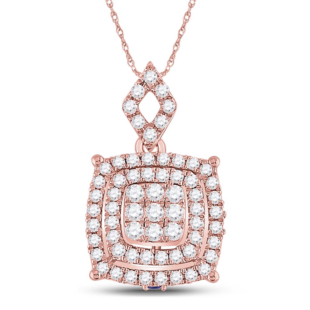 14k Rose Gold Round Diamond Square Cluster Pendant 1/2 Cttw