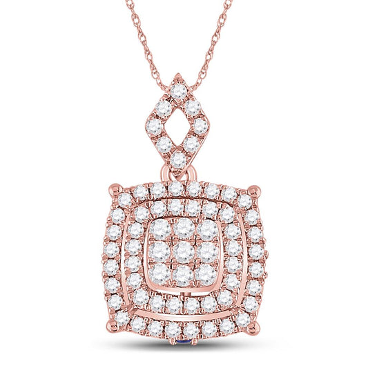 14k Rose Gold Round Diamond Square Cluster Pendant 1/2 Cttw