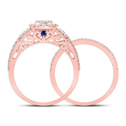 14k Rose Gold Round Diamond Cluster Bridal Wedding Ring Set 7/8 Cttw