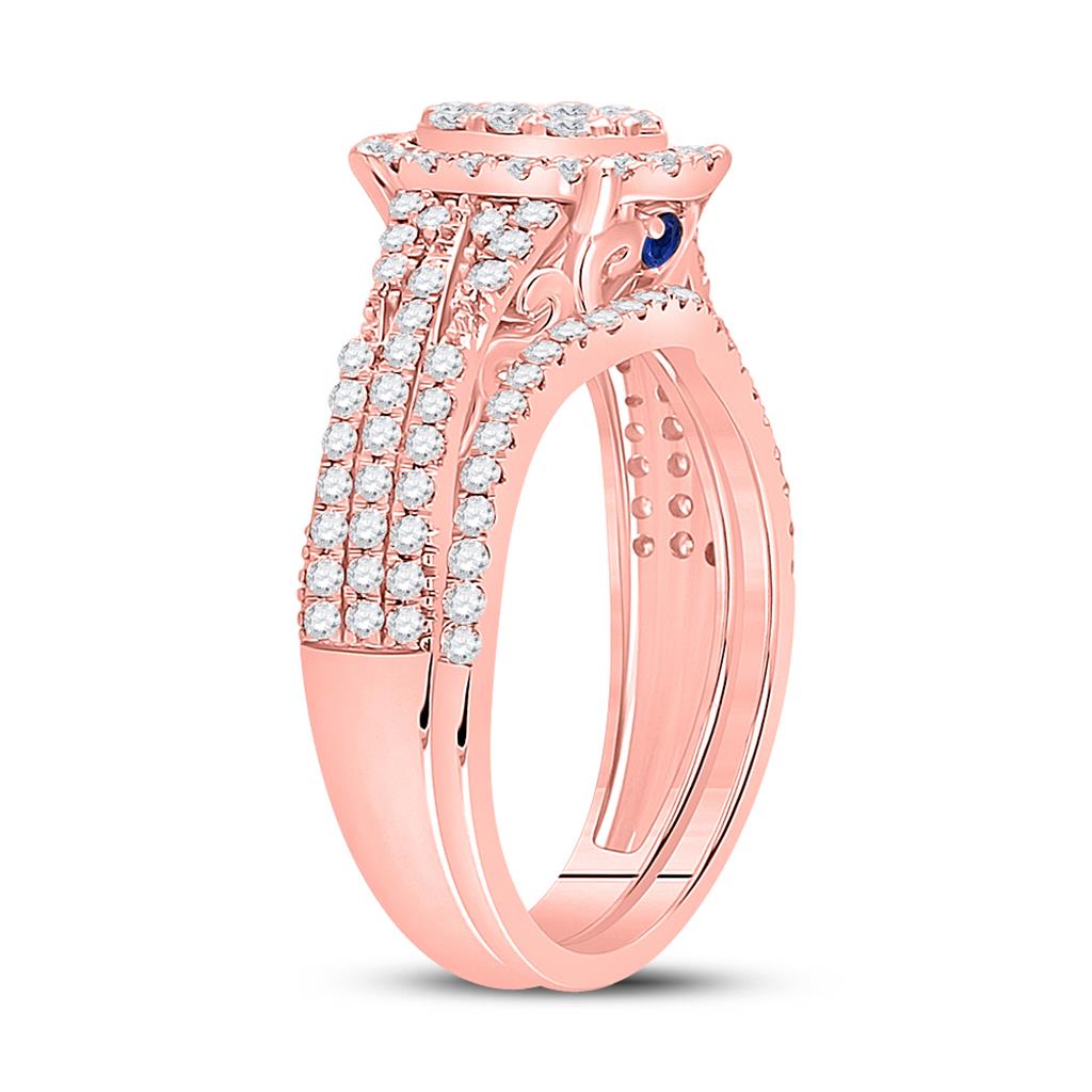 14k Rose Gold Round Diamond Cluster Bridal Wedding Ring Set 7/8 Cttw