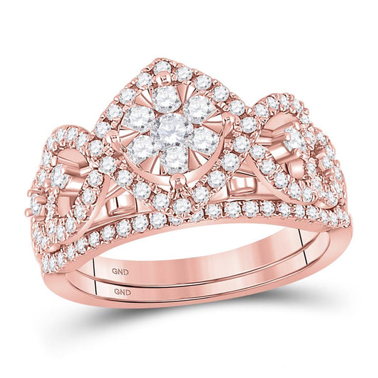 14k Rose Gold Round Diamond Bridal Wedding Ring Set 1 Cttw