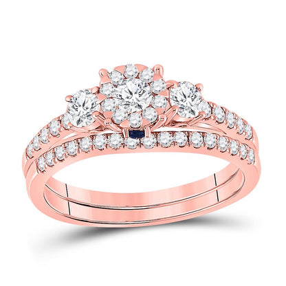 14k Rose Gold Round Diamond Solitaire Bridal Wedding Ring Set 7/8 Cttw