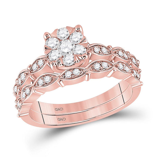 14k Rose Gold Round Diamond Bridal Wedding Ring Set 1/2 Cttw