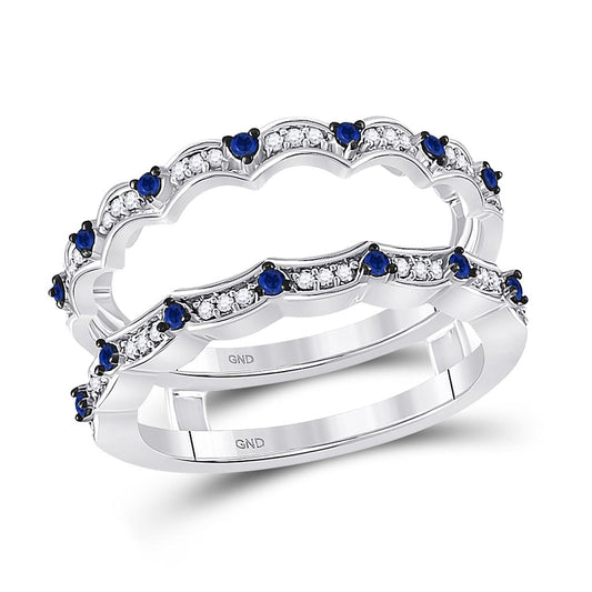 14k White Gold Round Diamond Blue Sapphire Negative Space Band Ring 1/3 Cttw