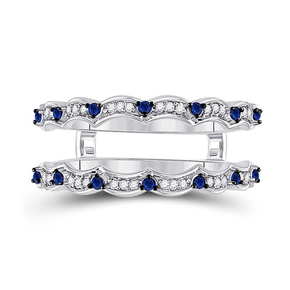 14k White Gold Round Diamond Blue Sapphire Negative Space Band Ring 1/3 Cttw