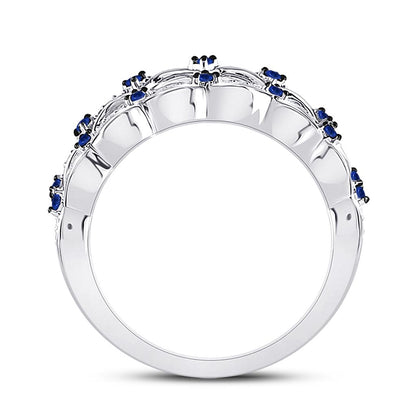 14k White Gold Round Diamond Blue Sapphire Negative Space Band Ring 1/3 Cttw