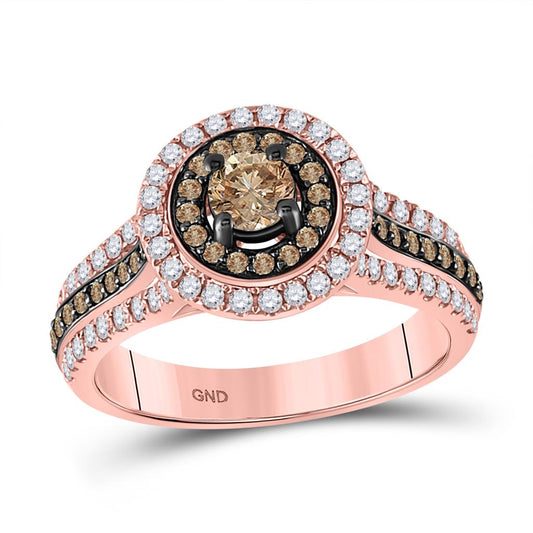 14k Rose Gold Round Brown Diamond Halo Bridal Engagement Ring 1 Cttw