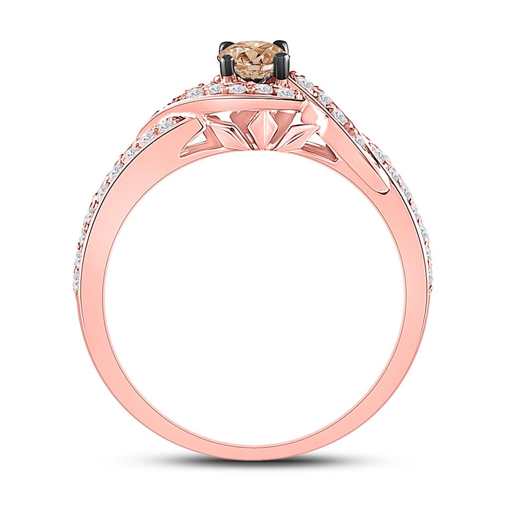 14k Rose Gold Round Brown Diamond Solitaire Ring 3/4 Cttw