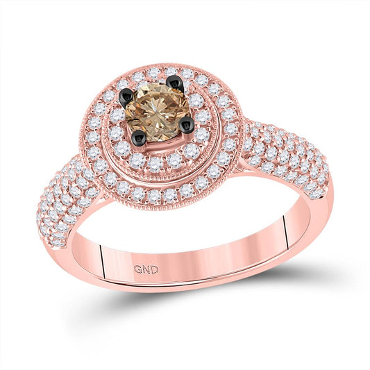 14k Rose Gold Round Brown Diamond Halo Bridal Engagement Ring 1 Cttw