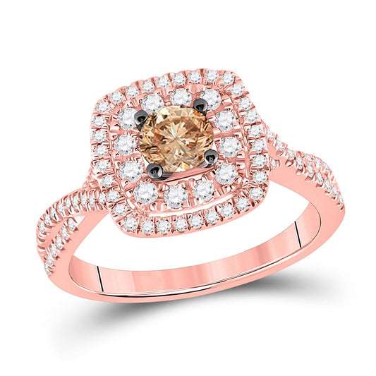 14k Rose Gold Round Brown Diamond Solitaire Bridal Engagement Ring 7/8 Cttw