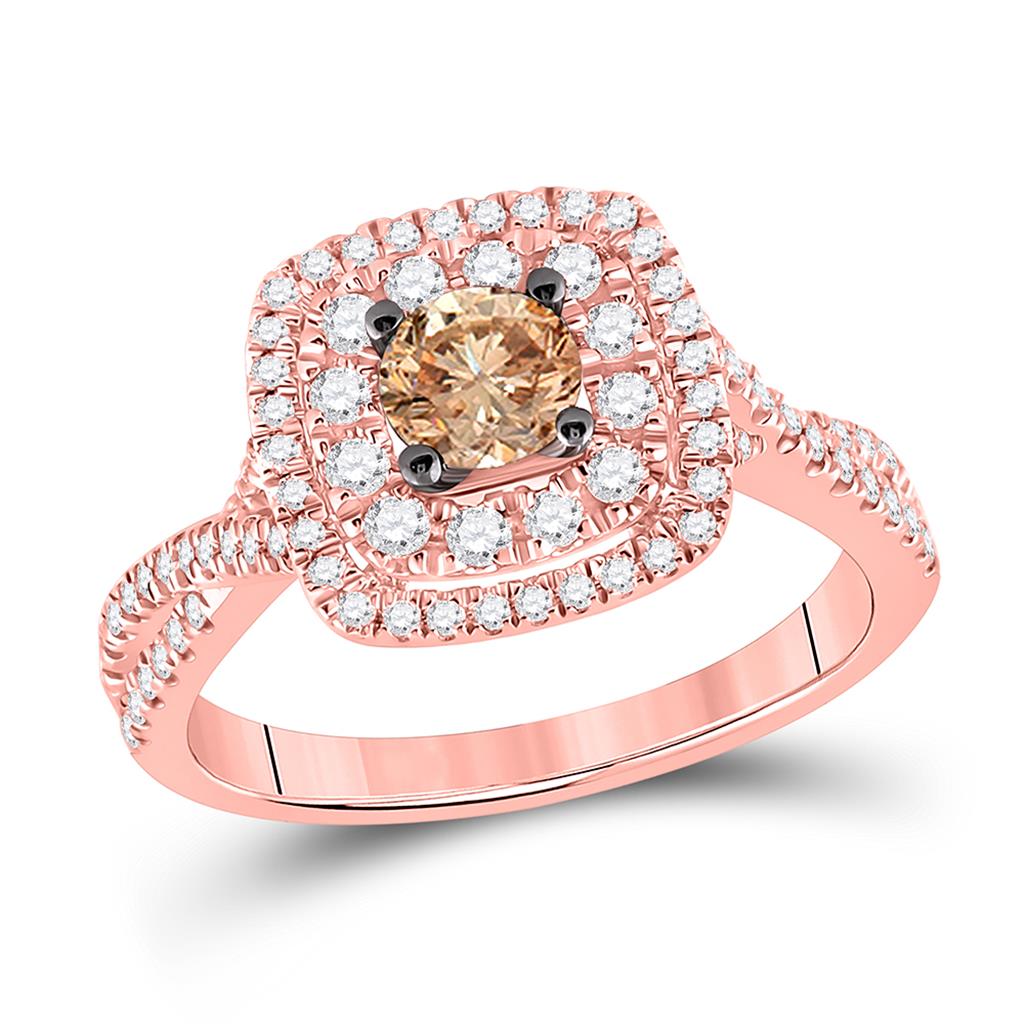 14k Rose Gold Round Brown Diamond Solitaire Bridal Engagement Ring 7/8 Cttw