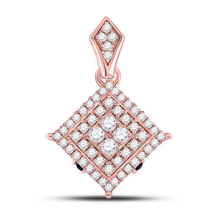 14k Rose Gold Round Diamond Offset Square Cluster Pendant 1/2 Cttw