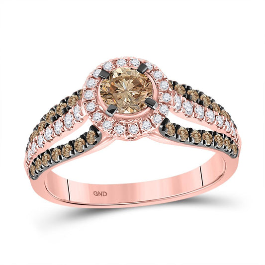 14k Rose Gold Round Brown Diamond Solitaire Bridal Engagement Ring 1-1/3 Cttw