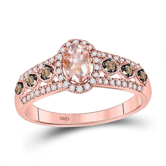 14k Rose Gold Oval Morganite Brown Diamond Solitaire Ring 1 Cttw