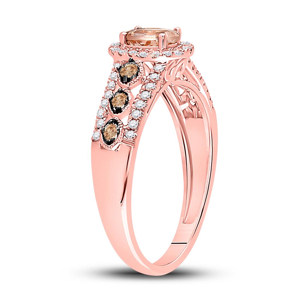 14k Rose Gold Oval Morganite Brown Diamond Solitaire Ring 1 Cttw