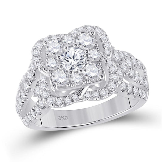 14k White Gold Round Diamond Halo Bridal Engagement Ring 1-7/8 Cttw (Certified)