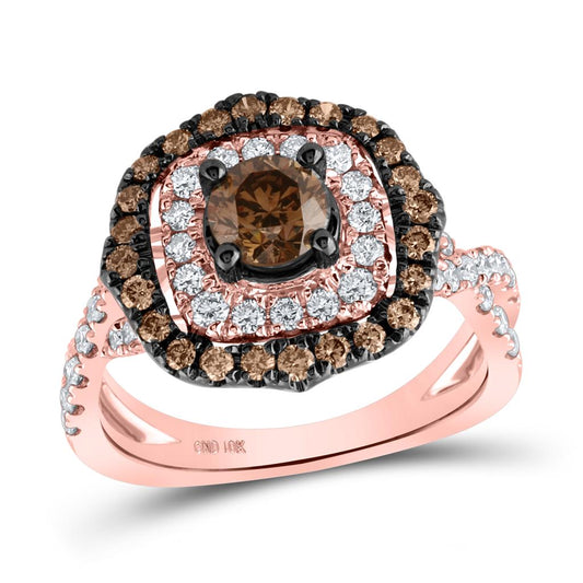 14k Rose Gold Round Brown Diamond Halo Bridal Engagement Ring 1-5/8 Cttw