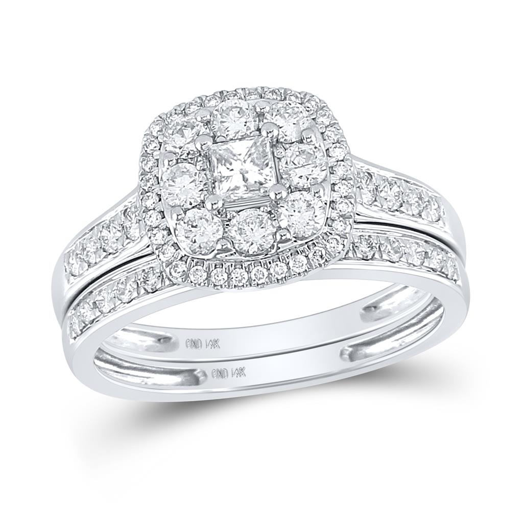 14k White Gold Princess Diamond Bridal Wedding Ring Set 1 Cttw (Certified)