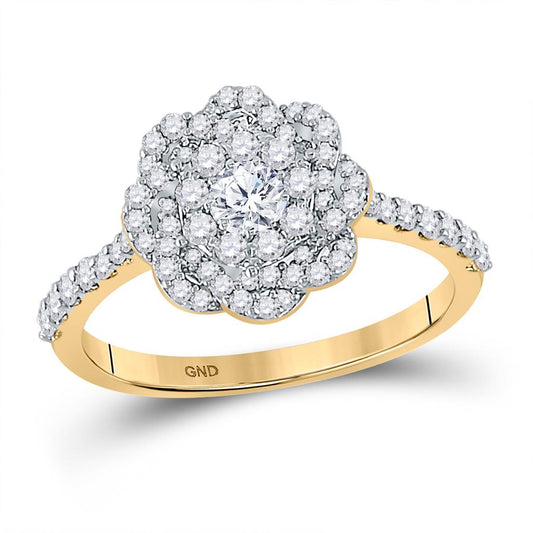 14k Yellow Gold Round Diamond Flower Bridal Engagement Ring 7/8 Ctw