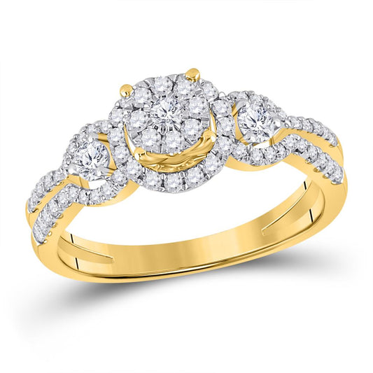 14k Yellow Gold Round Diamond 3-stone Bridal Engagement Ring 5/8 Cttw
