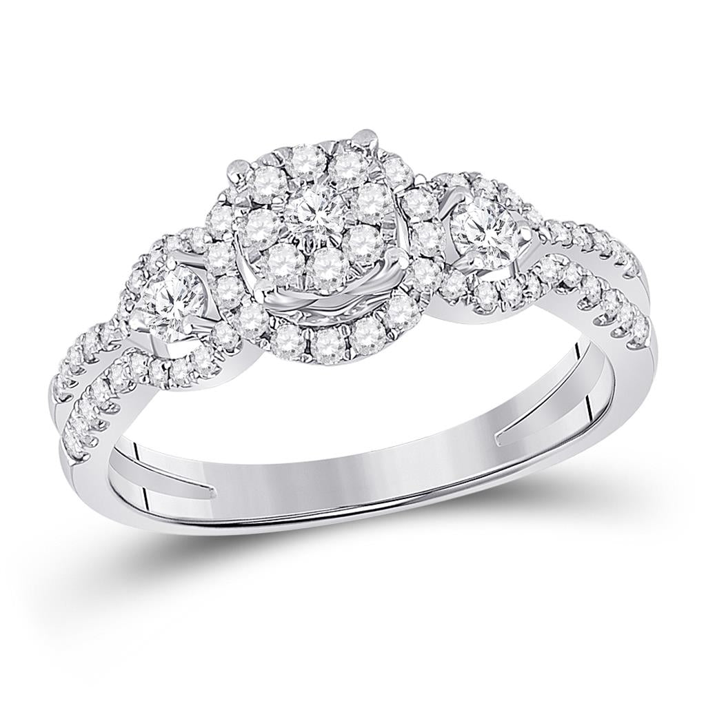 14k White Gold Round Diamond 3-stone Bridal Engagement Ring 5/8 Cttw