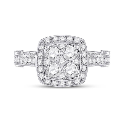 14k White Gold Round Diamond Cluster Bridal Engagement Ring 1-1/4 Cttw