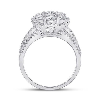 14k White Gold Round Diamond Cluster Bridal Engagement Ring 1-3/4 Cttw