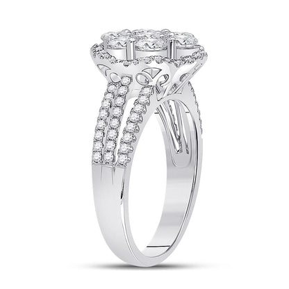 14k White Gold Round Diamond Cluster Bridal Engagement Ring 1-3/4 Cttw