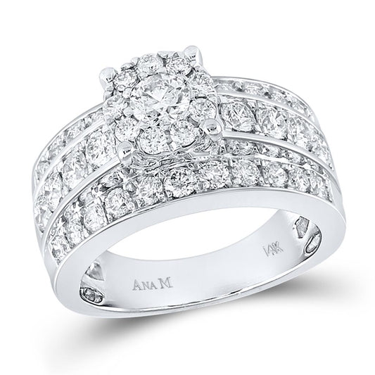 14k White Gold Round Diamond Halo Bridal Engagement Ring 2 Cttw