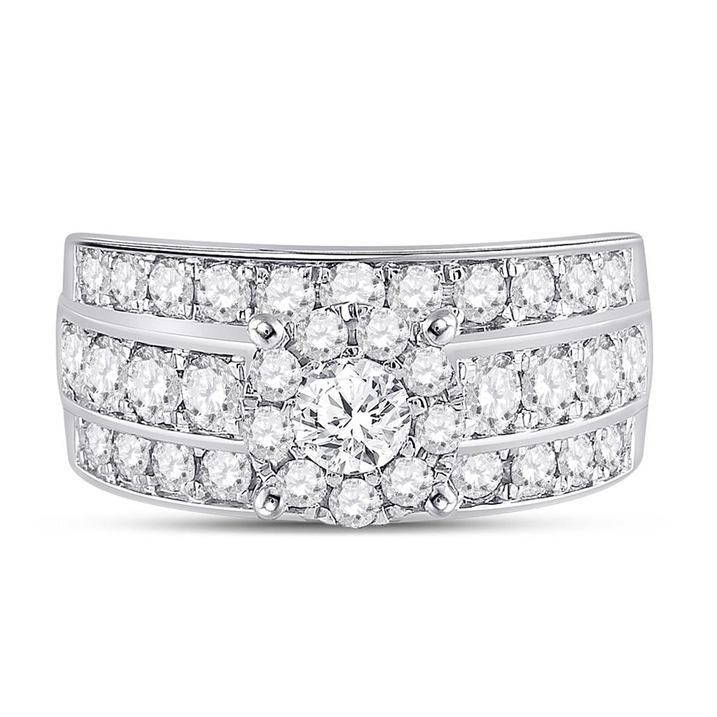 14k White Gold Round Diamond Halo Bridal Engagement Ring 2 Cttw