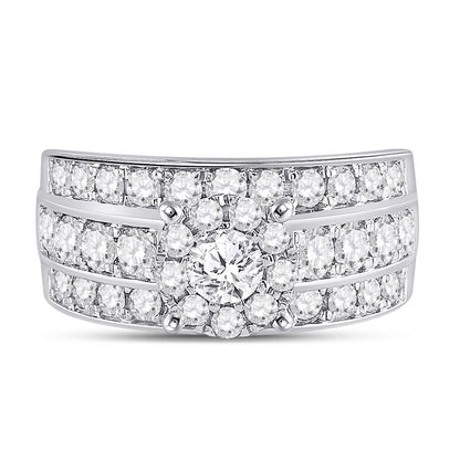 14k White Gold Round Diamond Halo Bridal Engagement Ring 2 Cttw